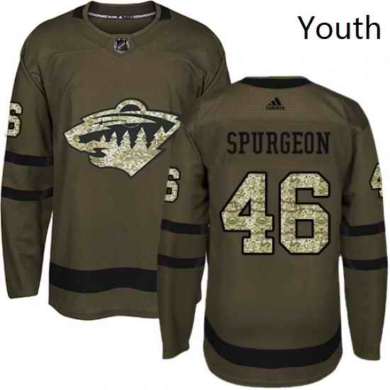 Youth Adidas Minnesota Wild 46 Jared Spurgeon Authentic Green Salute to Service NHL Jersey